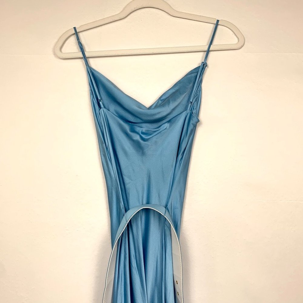 NWT Nicholas x Revolve Simone Silk Maxi Dress Belted Slit Gown Sky Blue 2 - Picture 8 of 12